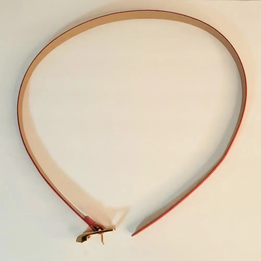 Womens Rose Red Genuine Leather Skinny Belt Size Medium Art Deco Buckle